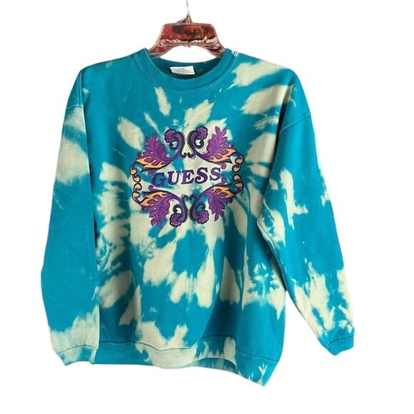 Vintage 90s Guess pullover sweatshirt in tie-dye print. Crew neck style, one siz - Picture 1 of 6